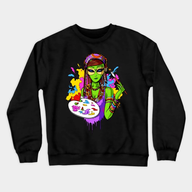 Hippie Alien Painter Crewneck Sweatshirt by underheaven